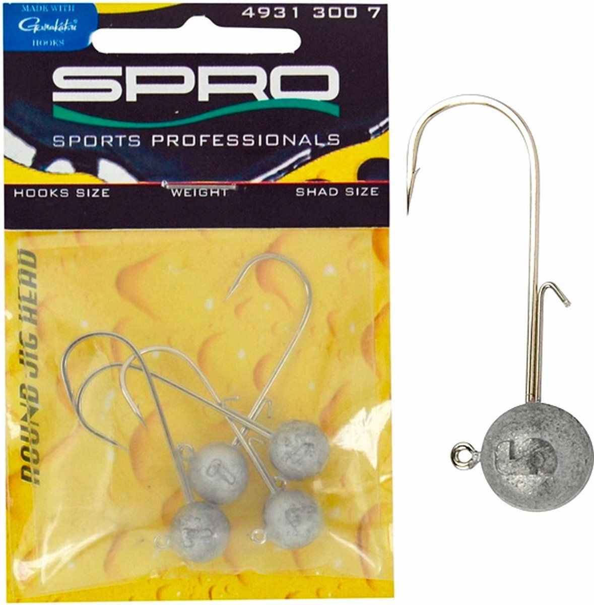 Spro Round Jighead - Hooksize 1/0 - Maat : 14g - 6-7cm - 14g