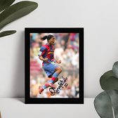 Ronaldinho Ingelijste Handtekening – 15 x 10cm In Klassiek Zwart Frame – Gedrukte handtekening – Voetbal - FC Barcelona - Primera Division - Ballon D'or