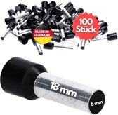 100 pièces Kalitec AE618SW embouts isolés 0 mm² 18 mm de long noir I Fabriqué en Allemagne I Qualité industrielle