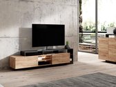 Tv-meubel met 2 deuren en 6 nissen met ledverlichting - Licht naturel en antraciet - IDESIA L 192.4 cm x H 47.8 cm x D 43.6 cm