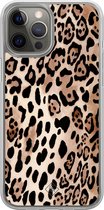Casimoda® hoesje - Geschikt voor iPhone 12 Pro - Luipaard print bruin - 2-in-1 case - Schokbestendig - Luipaardprint - Verhoogde randen - Bruin/beige, Transparant