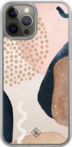 Casimoda® hoesje - Geschikt voor iPhone 12 Pro - Abstract Dots - 2-in-1 case - Schokbestendig - Geometrisch patroon - Verhoogde randen - Bruin/beige, Transparant