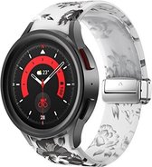 Strap-it Smartwatch bandje - Transparent Flower magnetisch siliconen bandje geschikt voor Samsung Galaxy Watch 6 / 6 Classic / Watch 5 / Watch 5 Pro / Watch 4 / Watch 4 Classic