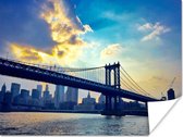 Zonnestralen op de Amerikaanse Brooklyn Bridge poster 40x30 cm - klein - Foto print op Poster (wanddecoratie woonkamer / slaapkamer) / Bruggen Poster