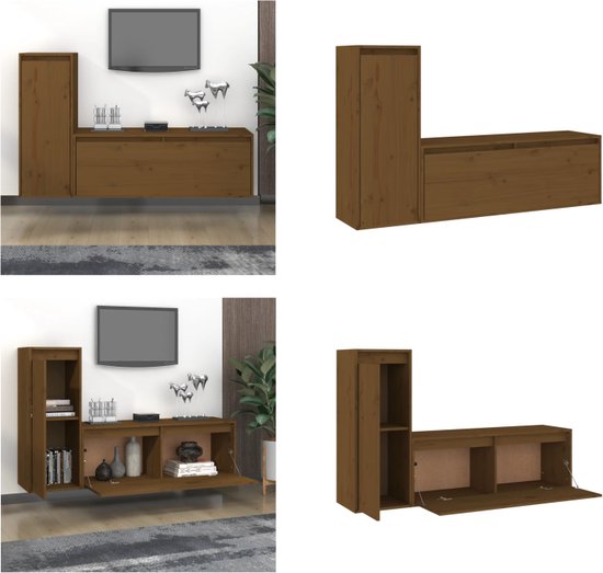 vidaXL Tv-meubelen 2 st massief grenenhout honingbruin - Tv-kast - Tv-kasten - Tv-meubel - Hifi-meubel