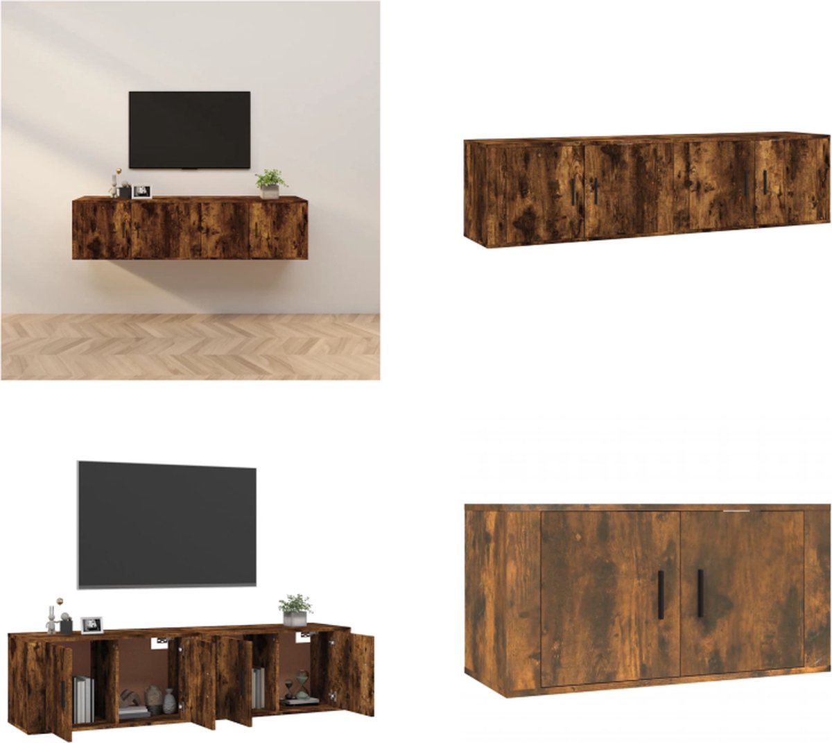 vidaXL Tv-wandmeubels 2 st 80x34,5x40 cm gerookt eikenkleurig - Tv-kast - Tv-kasten - Tv-wandmeubel - Televisiekast