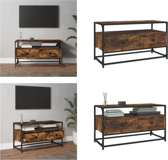 Tv-meubel 80x35x45 cm bewerkt hout gerookt eikenkleurig