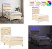 vidaXL Boxspring met matras en LED stof crèmekleurig 90x190 cm - Boxspring - Boxsprings - Bed - Slaapmeubel