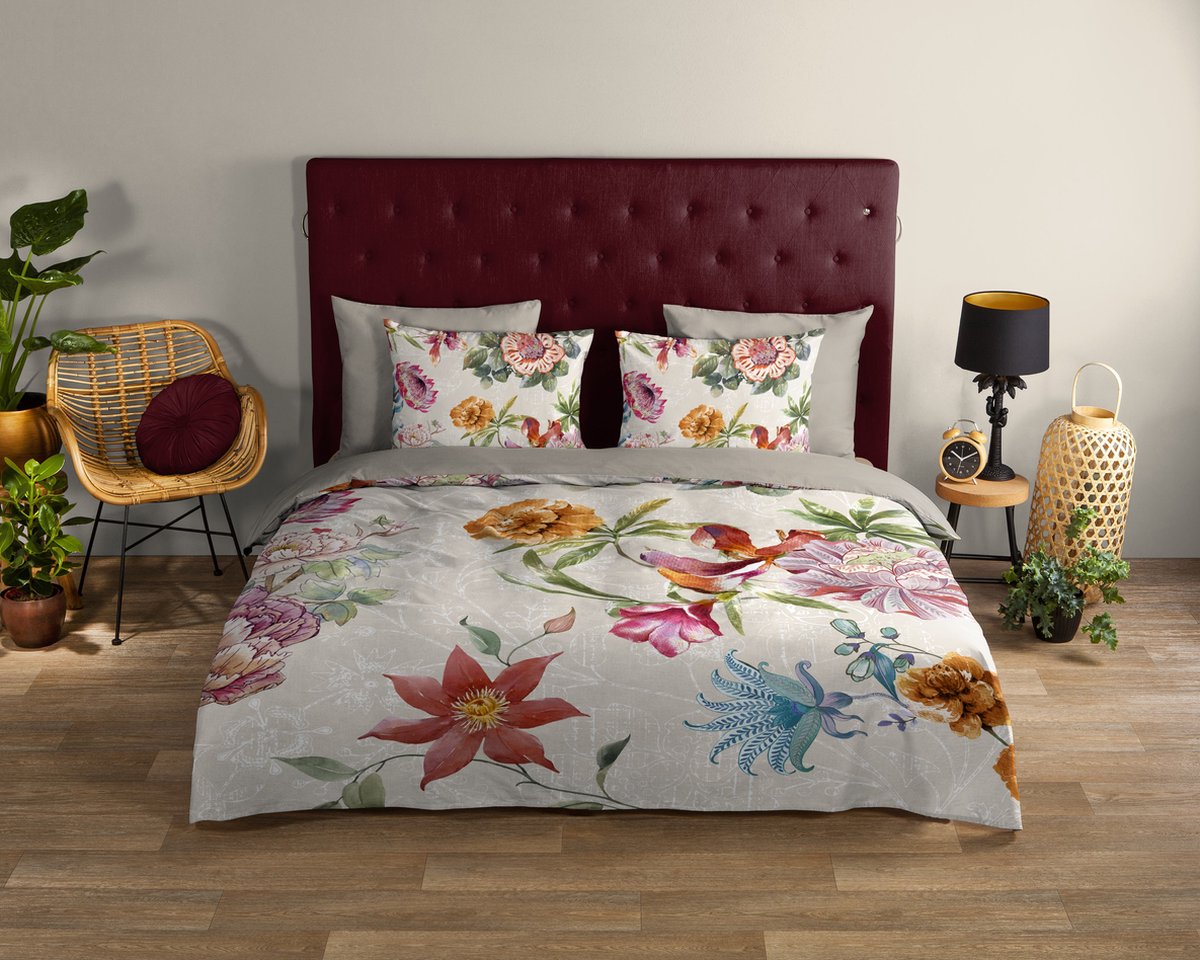Good Morning dekbedovertrek bloemen - 2 persoons 200x200/220 cm - Zand - 100% Katoen renforce
