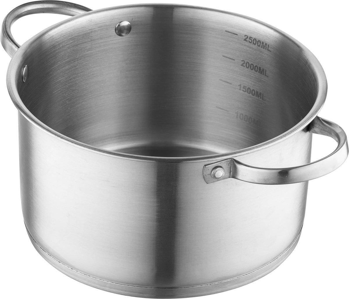 Bol.com Pan van roestvrij staal (3,1 l) 20 cm I kookpan met glazen deksel I met maatbeker en geklonken handvat I 3-laagse bodem ... aanbieding