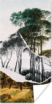 Poster Italiaans landschap parasoldennen - Kunst - Hendrik Voogd - Schilderij - Zwart wit - Oude meesters - 40x80 cm