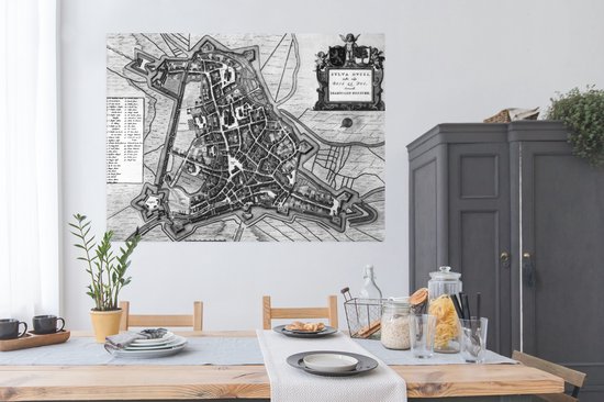 Un ancien plan de ville noir et blanc de 's-Hertogenbosch Poster - Carte 160x120 cm - Tirage photo sur Poster (décoration murale salon / chambre) / Affiche villes européennes XXL / Groot format!