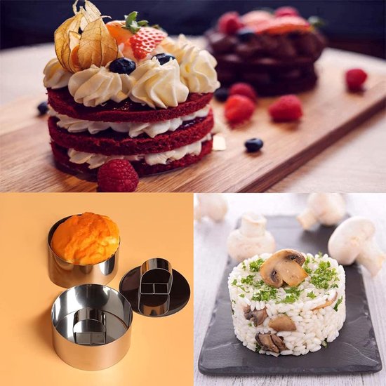 Roestvrij stalen dessertringen, Worsendy RVS Dessert Ring Set en Dessert Ringen, Cake Mold RVS Voedsel Koken Presentatie Ringen Vorm 4 Stuks Set bevat 4 ringen en 4 Voedselpersen Roestvrij stalen dessertringen, Worsendy RVS Dessert Ring Set en Dessert Ringen, Cake Mold RVS Voedsel Koken Presentatie Ringen Vorm 4 Stuks Set bevat 4 ringen en 4 Voedselpersen