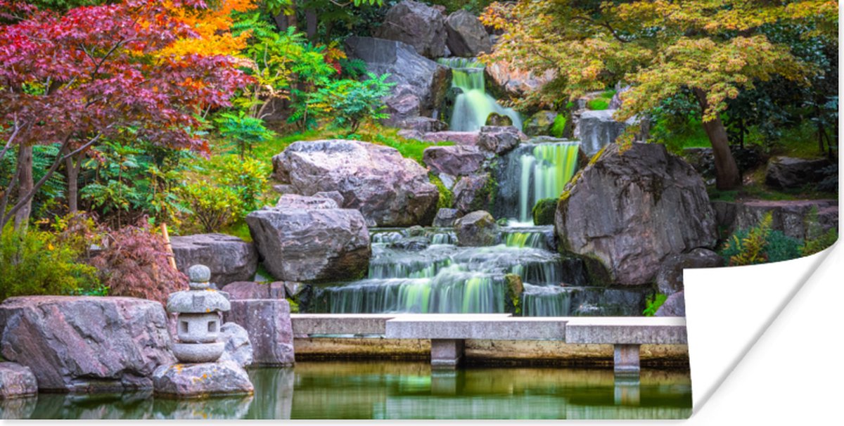 Poster Stenen - Water - Bomen - Japans - Botanisch - 150x75 cm