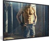 Fotolijst incl. Poster - Het gespierde lichaam van een man tijdens fitness - 60x40 cm - Posterlijst