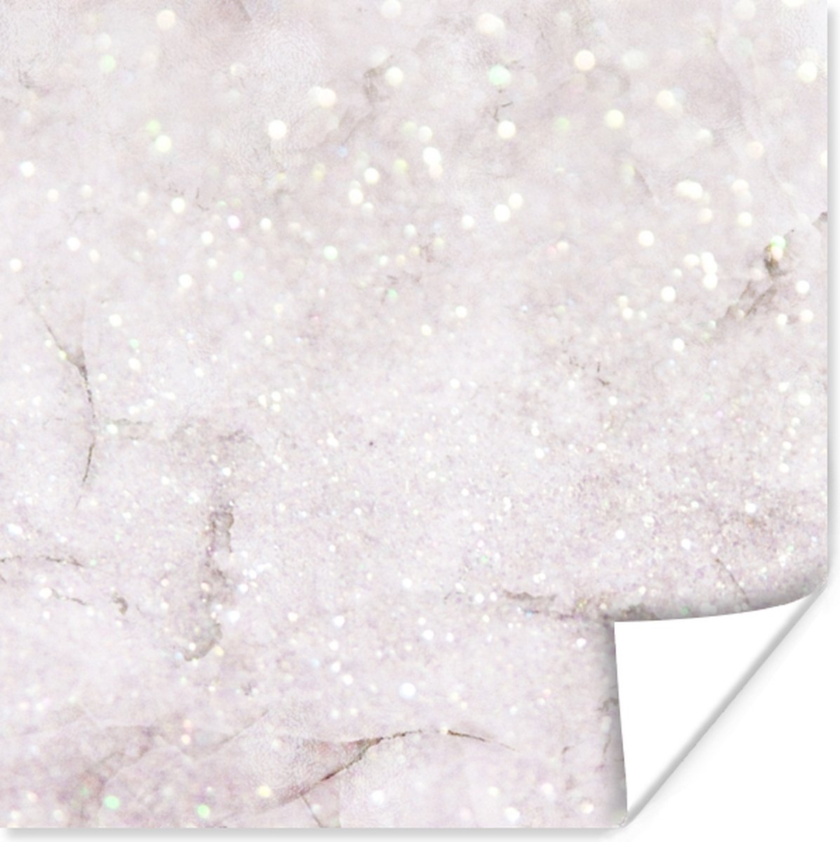 Poster Marmer - Wit - Glitter - 50x50 cm
