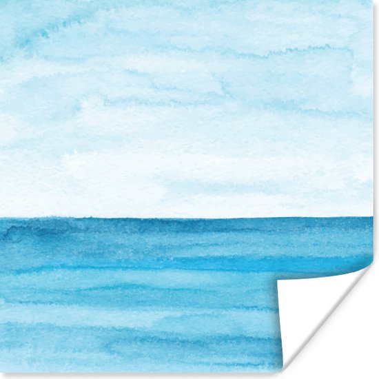 Poster Zee - Waterverf - Blauw - 30x30 cm