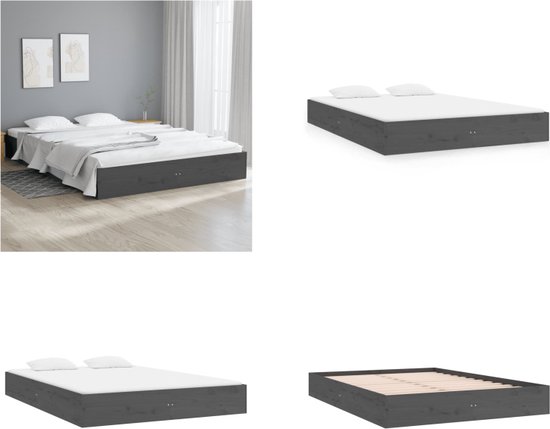 vidaXL Bedframe massief hout grijs 120x200 cm - Bedframe - Bedframes - Bed - Bedbodem