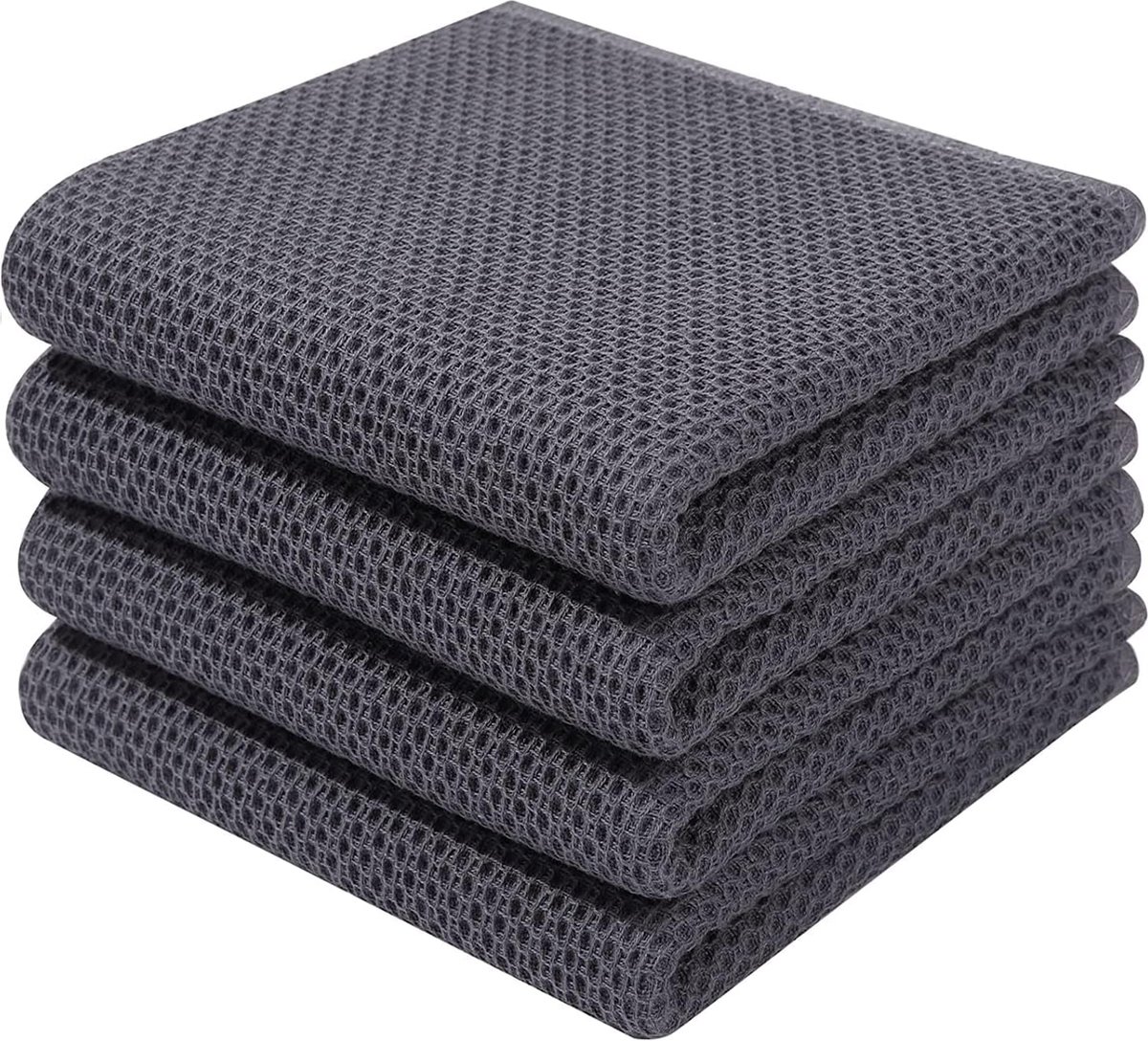 Theedoeken 100% katoen set van 4 32 x 72 cm zachte theedoeken keukendoeken absorberende keukendoeken dikke premium theedoek vaatdoek schoonmaakdoekjes donkergrijs