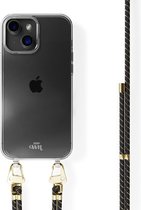 xoxo Wildhearts siliconen hoesje - Geschikt voor iPhone 15 Plus - Gold Goddess - Telefoonhoesje - Hoesje met koord - telefoonkoord - Zwart - Goud - Transparant hoesje