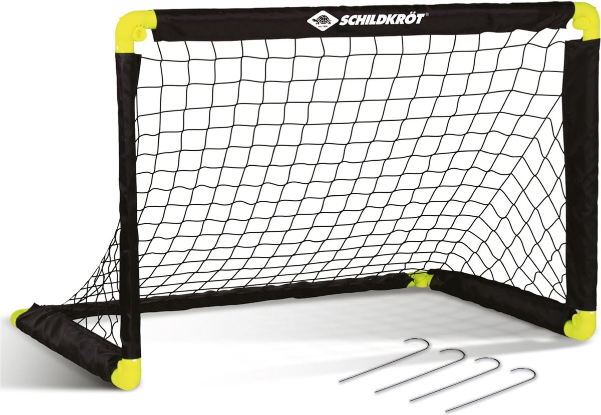opvouwbaar voetbaldoel met innovatieve vouwtechniek, van kunststof.
