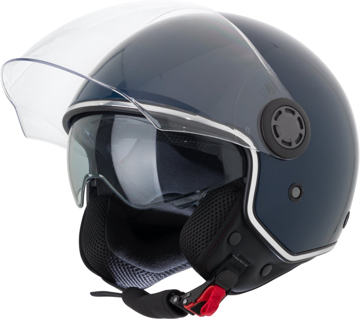 VINZ Pavia Scooter Helm met Zonnevizier / Jethelm / Brommer Helm / Motorhelm / Scooterhelm Retro / Snorfiets helm / Snorscooter helm - Geschikt Voor Helmplicht Blauw Kenteken - Blauw