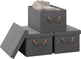 3 Opbergdoos met deksel, set van 3 stoffen dozen, opbergmanden met handgrepen, opbergkubus, opvouwbare doos voor kleding, speelgoed, vouwdoos, grijs, 38 x 20 x 27 cm