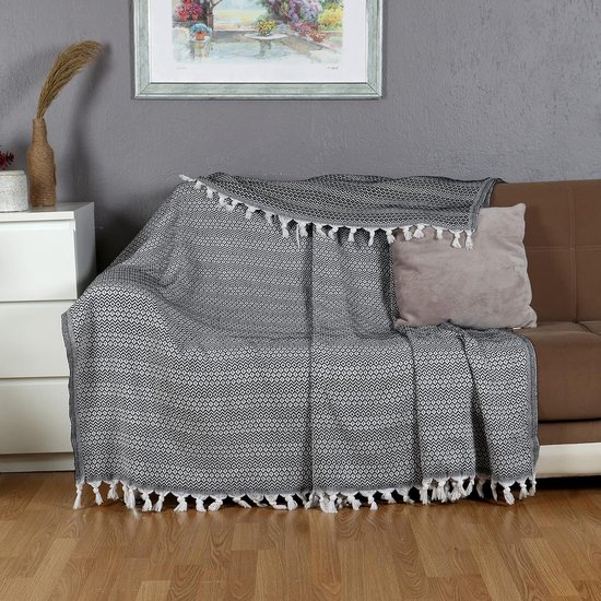 Couvre-lit pour lit simple, noir, coton, couverture de canapé, couverture TV douillette, couverture de canapé, couverture de canapé, couverture réversible, couvre-lit, couverture de canapé, couverture d'été, 150 x 200 cm