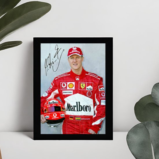Michael Schumacher Art - Signature imprimée - 10 x 15 cm - Dans un cadre Zwart Classique - Formule 1