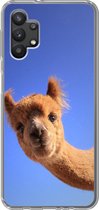 Geschikt voor Samsung Galaxy A32 5G hoesje - Alpaca - Bruin - Blauw - Siliconen Telefoonhoesje