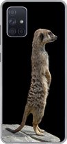 Geschikt voor Samsung Galaxy A51 5G hoesje - Stokstaartje - Wilde dieren - Zwart - Siliconen Telefoonhoesje