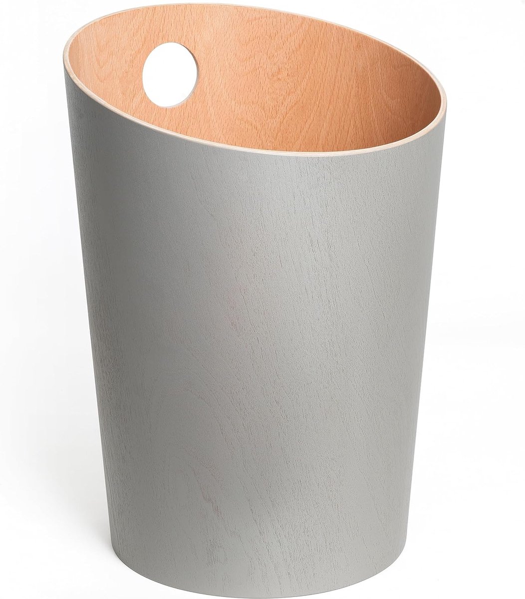 Goedkoopste Design-prullenbak 'Bennet', uniek design voor kantoor, slaapkamer, kinderkamer enz. | prullenbak van echt houten Veneer | lichtgrijs