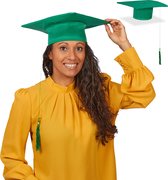 Relaxdays afstudeerhoed met kwastje - set van 2 - graduation cap - geslaagd - universiteit - groen
