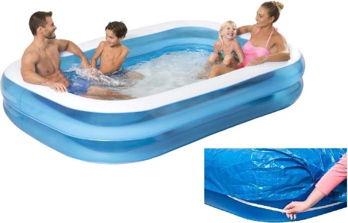 Familliezwembad – XL – Blauw – Wit – 262 x 175 x 51- Zwembad – Opblaasbaar – 720 Liter met afdekzeil – Zwembaden