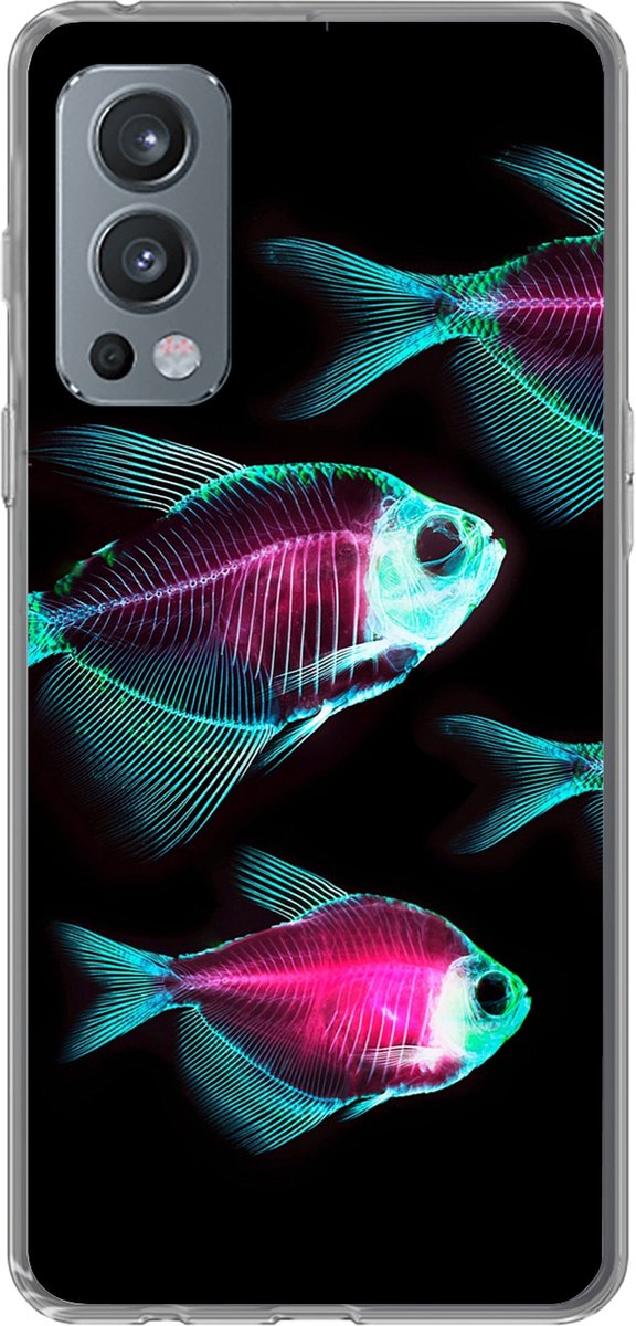 Telefoonhoesje Geschikt voor OnePlus Nord 2 5G hoesje - Vis - Paars - Blauw - Siliconen Telefoonhoesje Telefoonhoesje