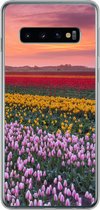 Geschikt voor Samsung Galaxy S10 hoesje - Paarse tulpen in Nederland - Siliconen Telefoonhoesje