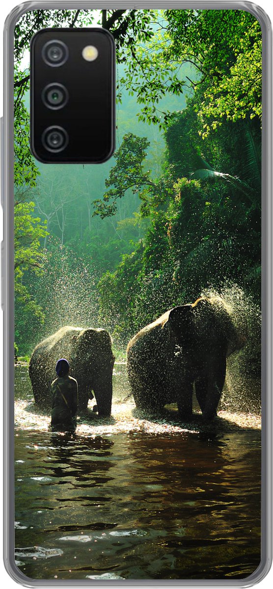 Telefoonhoesje Geschikt voor Samsung Galaxy A03s hoesje - Olifant - Water - Bomen - Groen - Dieren - Siliconen Telefoonhoesje Telefoonhoesje