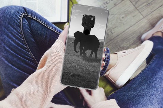 Convient pour coque Huawei P40 Lite - Éléphant - Uni - Animaux - Zwart et blanc - Coque de téléphone en Siliconen