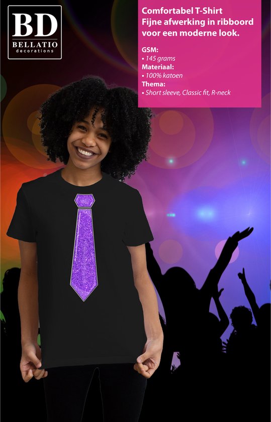 Bellatio Decorations Chemise de ville pour dames - cravate pailletée violet - noir - carnaval - bad party XS