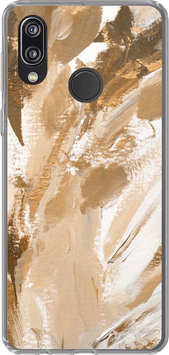 Telefoonhoesje Geschikt voor Huawei P20 Lite (2020) hoesje - Verf - Goud - Beige - Siliconen Telefoonhoesje Telefoonhoesje