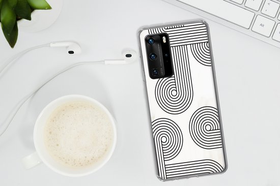 Coque de téléphone compatible avec Huawei P40 Pro - Motif abstrait - Zwart - Wit - Cercle - Coque en Siliconen