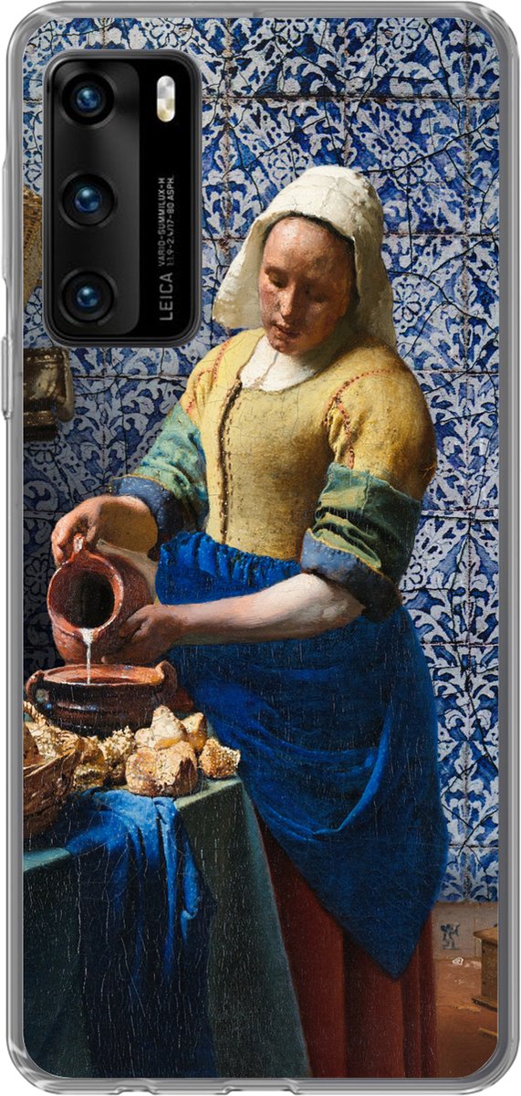 Telefoonhoesje Geschikt voor Huawei P40 hoesje - Melkmeisje - Delfts Blauw - Vermeer - Schilderij - Oude meesters - Siliconen Telefoonhoesje Telefoonhoesje