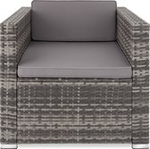 tectake® comfortabele wicker fauteuil met armleuningen, tuinmeubelen voor balkon, tuin, lounge, 70 x 69 x 65 cm, waterafstotende en wasbare hoezen, inclusief zit- en rugkussens - grijs - poly-rattan
