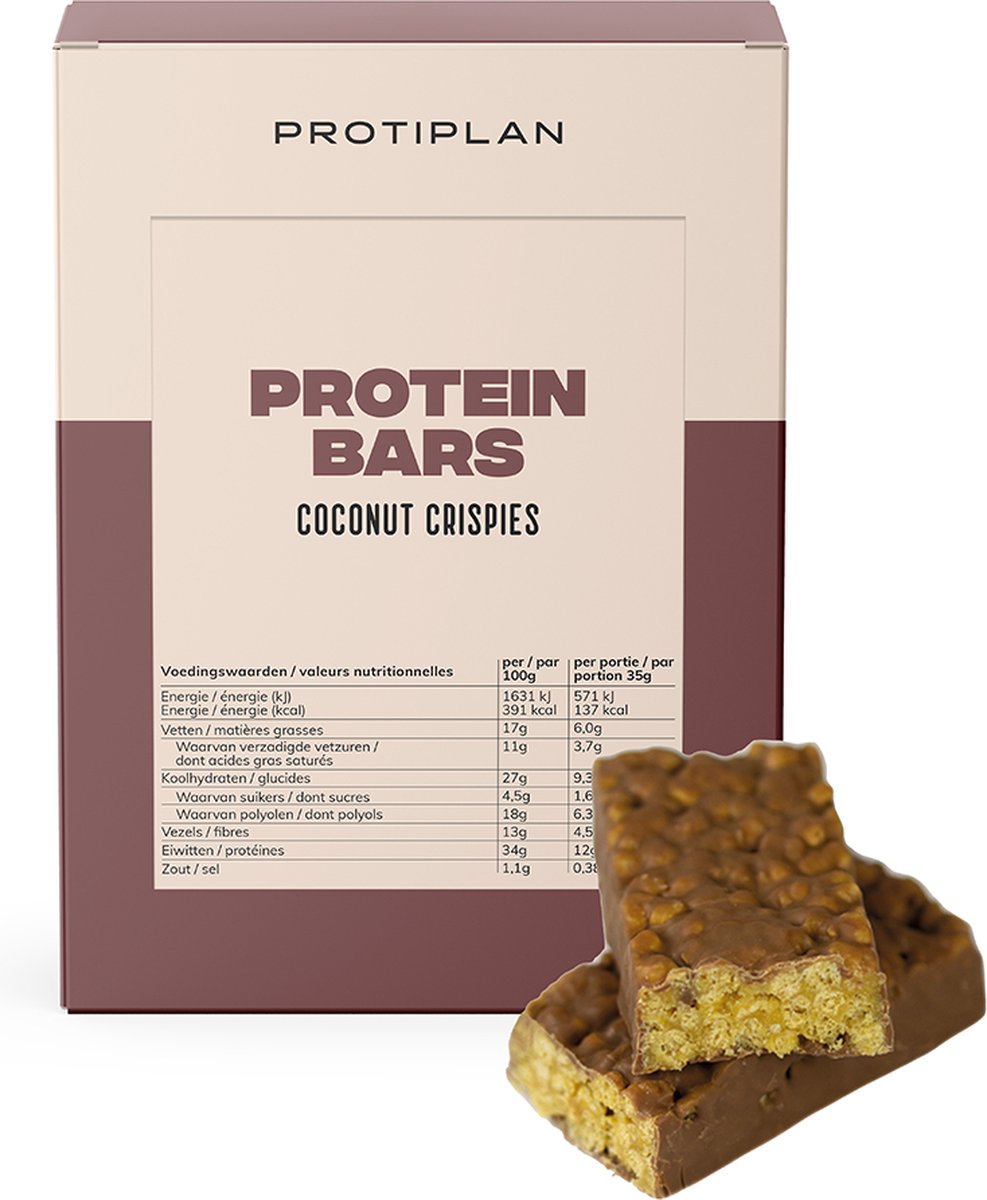 Goedkoopste Protiplan | Reep Kokos Crisp | 7 x 35 gram | Low carb snack | Eiwitrepen | Koolhydraatarme sportvoeding | Afslanken met Proteïne repen | Snel afvallen zonder hongergevoel!