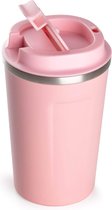 Reiskoffiemok - Draagbare vacuümgeïsoleerde, dubbelwandige thermische mok To Go - Herbruikbare roestvrijstalen drinkbeker - 7 x 9 x 13 cm I Roze, 350 ml