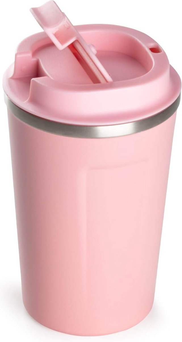 Reiskoffiemok Draagbare vacuümgeïsoleerde dubbelwandige thermische mok To Go Herbruikbare roestvrijstalen drinkbeker 7 x 9 x 13 cm I Roze 350 ml