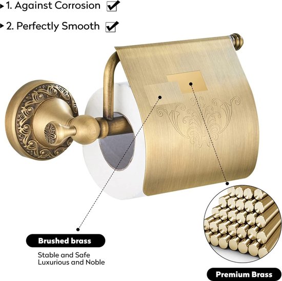 Toilettenpapierhalter Antikes Messing – Mit Abdeckung & Blütenblatt-Relief, Wandmontage, Vintage-Gold