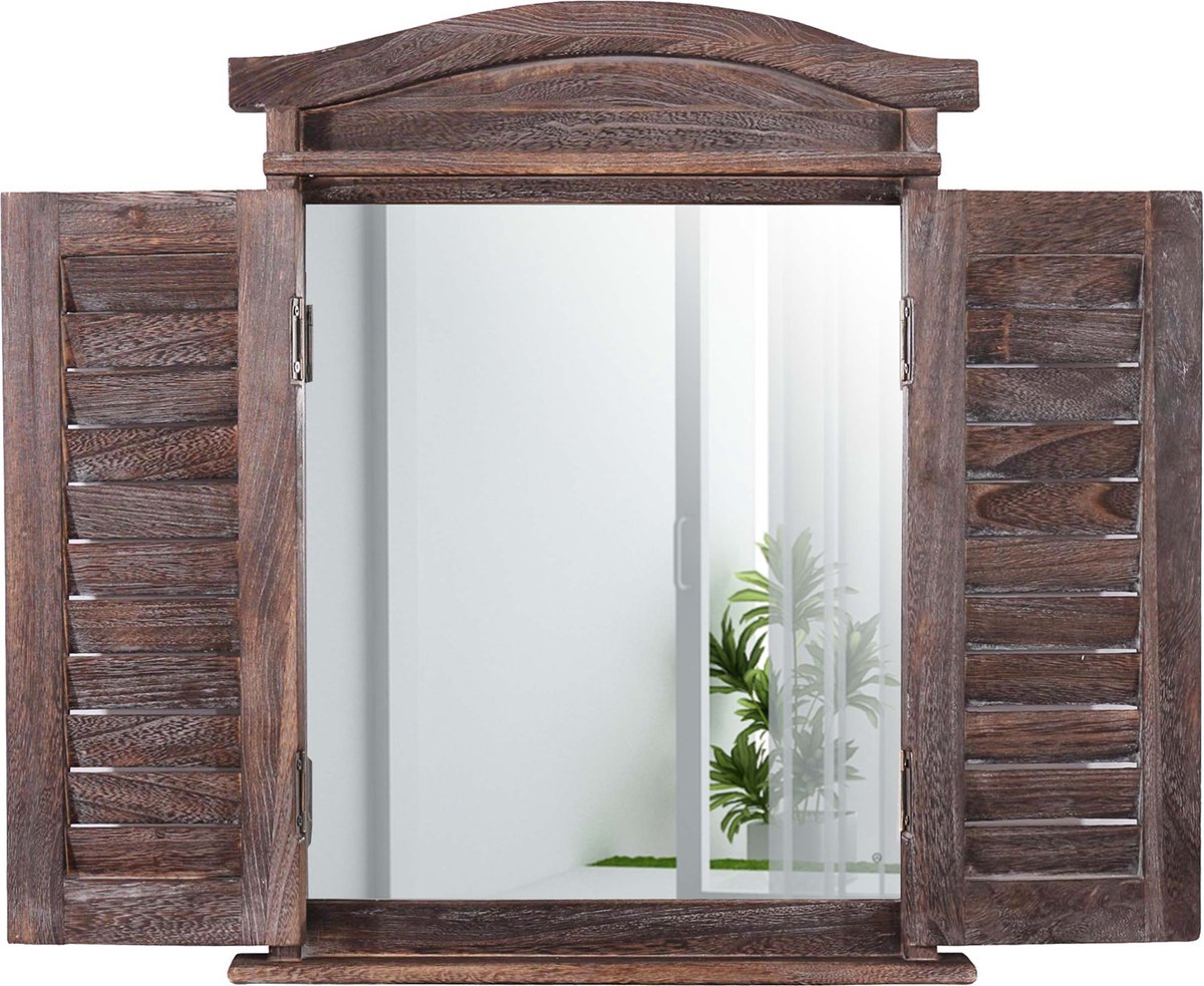 Cosmo Casa Wandspiegel - Raamspiegel met Luiken - Shabby Look - Bruin - 53x42x5cm
