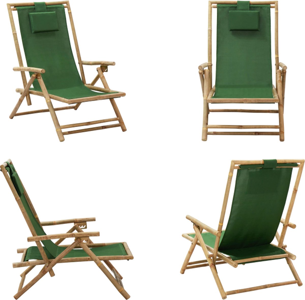 VidaXL Relaxstoel verstelbaar bamboe en stof groen Relaxstoel Relaxstoelen Klapstoel Klapstoelen