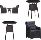 vidaXL Chaises de jardin 2 pcs avec table à thé Poly rotin Noir - Chaise en rotin - Chaises en rotin - Chaise de jardin - Chaises de jardin
